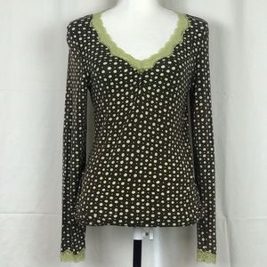 PJ SALVAGE Top Lime Brown Lace Modal Long Sleeve
